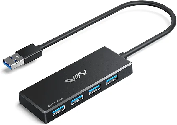 IVIIN USB 3.0 Hub, 4 Port USB Hub Splitter, USB A Expander Portable USB Adapter Multiport Data Hub for Laptop, iMac Pro, MacBook Air, Mac mini/Pro, Surface Pro, USB Flash Drives, and Mobile HDD-Black