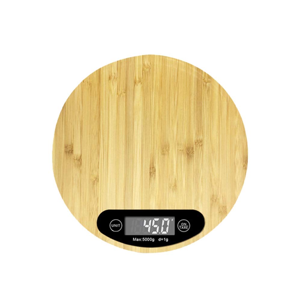 Báscula de cocina digital multifunción, plataforma grande de 1 g a 5 kg/11 lb y pesaje electrónico de alimentos LCD retroiluminado, material de madera de bambú fácil de limpiar