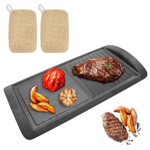 Gusseisen-Grillplatte für Gasgrill, Grillpfanne für Herdplatte, Grillpfanne zum Kochen im Innenbereich, Grillpfannen für Grill im Freien (BLACK)