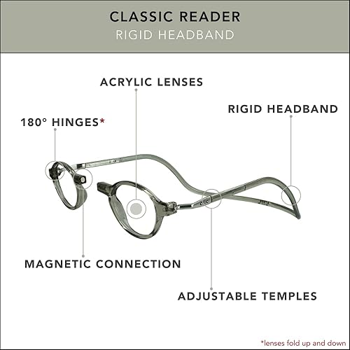 Miniatura 7 de Clic Lentes de lectura magnéticos, lectores de computadora, lentes reemplazables, patillas ajustables, clásicos (tamaño pequeño-mediano)