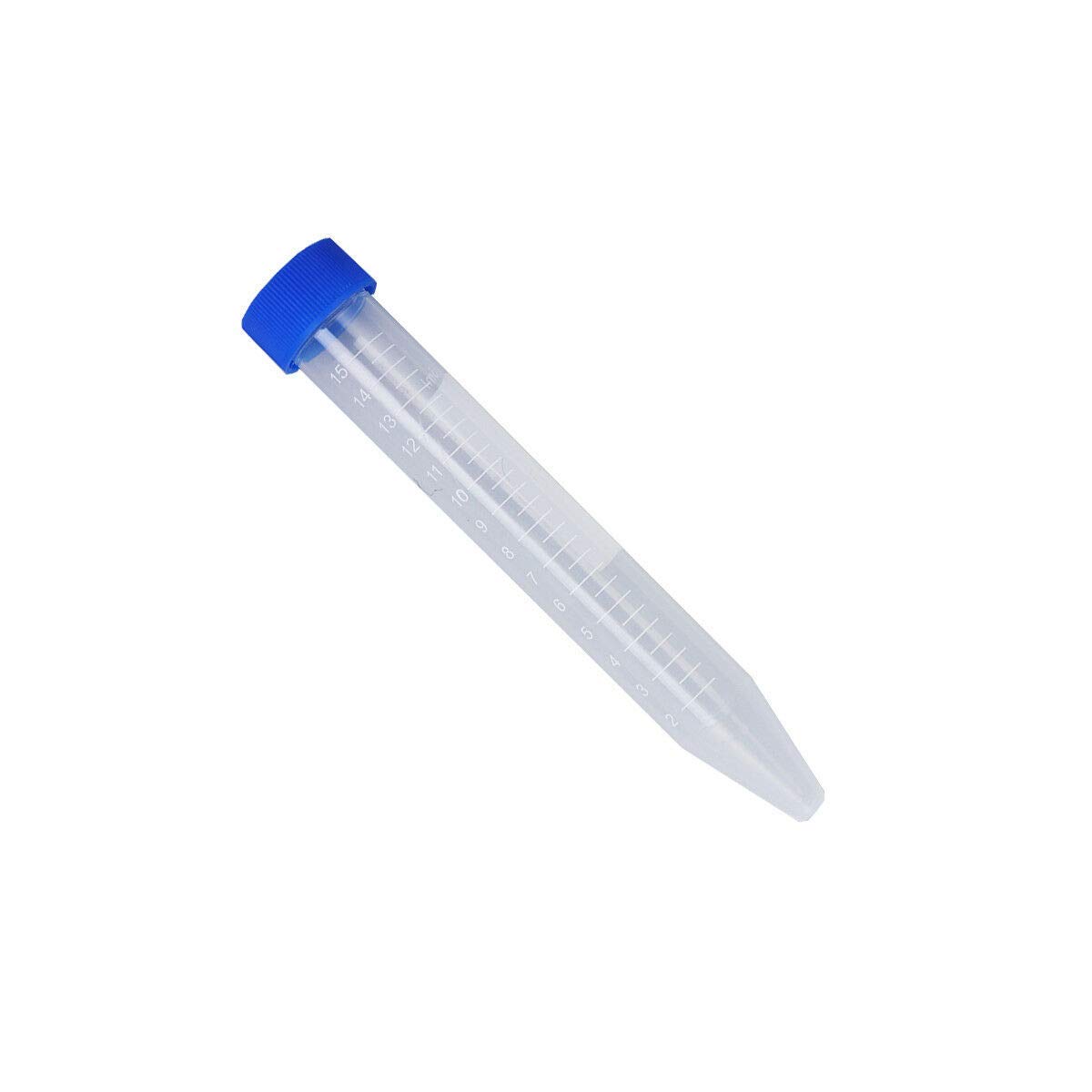 Chiloskit Plastic Centrifuge Tube 50 x 15 ml Vial Storage Container Test Tubes Polypropylene Centrifuge Tube Sterile Test Tubes for Laboratory Lab, Graduated Marks, Blue Screw Cap