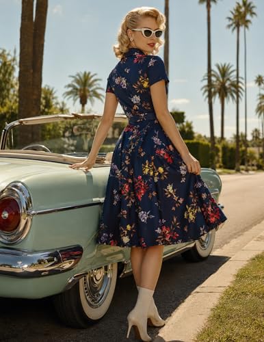 Image of Wedtrend Women's Vintage Tea Dress, Short Sleeve Cocktail Party Dress Work Church Casual Dress