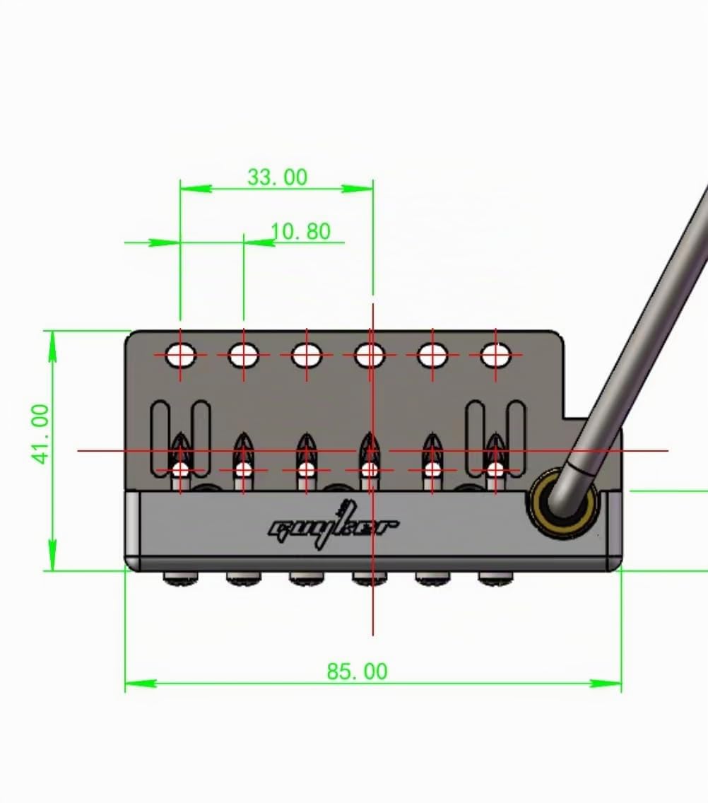 Guyker Pont de vibrato pour guitare avec espacement des cordes de 10,8 mm avec selle en laiton et bloc en laiton et ressort et griffe, barre de vibrato à emboîtement, kit d'installation complet