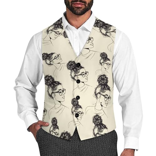 Fashion African Woman Trendy Vest Suit for Men V Neck Formal Dress Waistcoat Vests Business Slim Fit