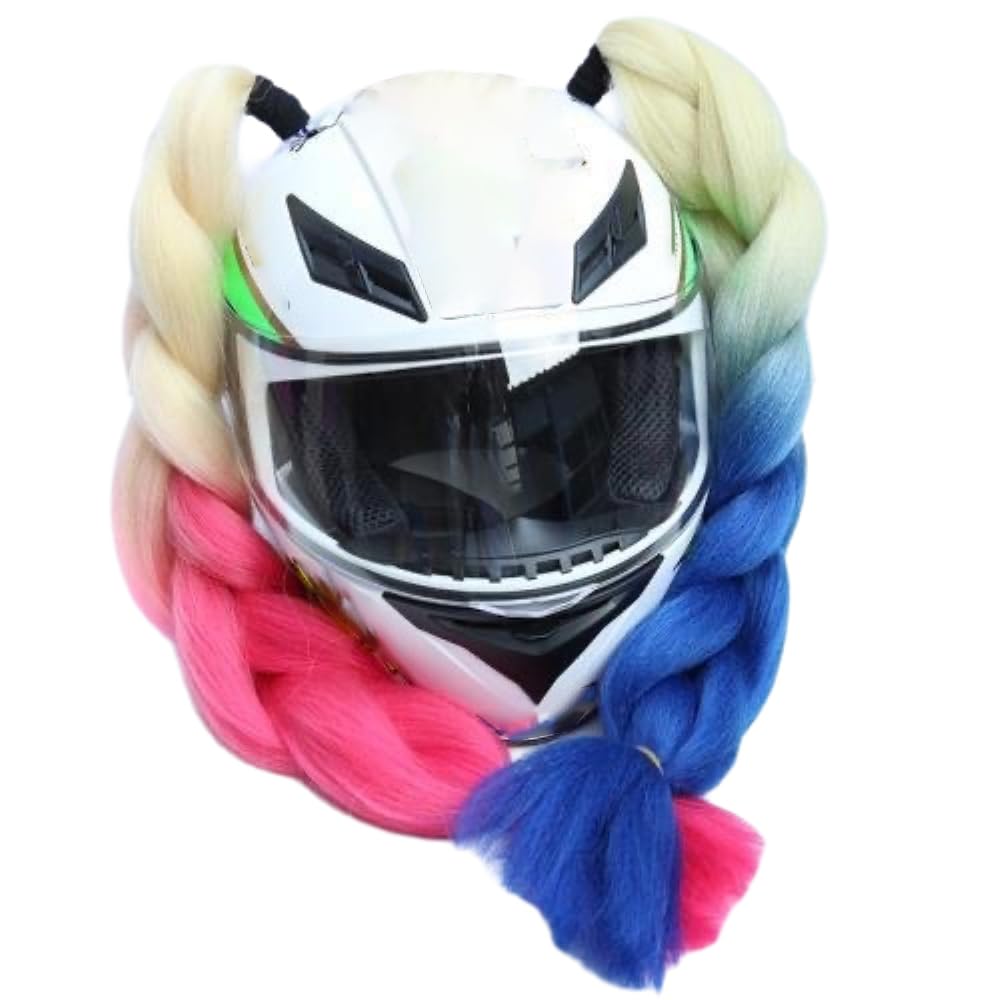 Wambere 1 paio di trecce per casco da motociclista accessori trecce decorative gradiente coda di cavallo parrucca per capelli casco, parrucca per capelli intrecciata coda di cavallo per moto e