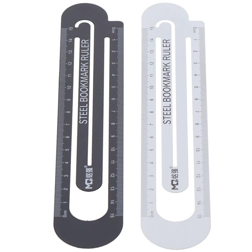 okhobby 2 Pcs Multifunctional Metal Bookmark Ruler, 15 cm Classic Black and White Bookmarks Book Page Marker, Office Supplies