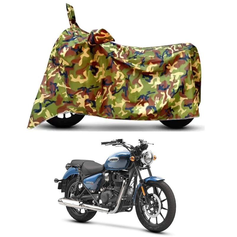 MITHILA MART-Bike Body Cover Compitable with Royal Enfie Meteor 350 Stellar Cover Waterproof Accesseries All Wether Protection-(Magic Army Color)