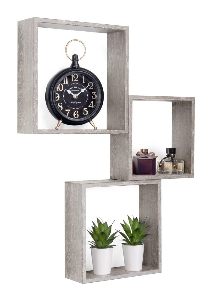MODULARREDO | INCUBO SLIM Set di 3 Mensole da Muro, Cubi Arredo, Mensole Cubo, Cubi da Parete, 30x30x10cm 27x27x10cm e 24x24x10cm, Rovere Grigio Nuovo - Made in Italy