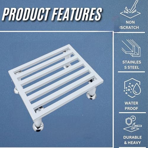 Image of Stainless Steel Square Heavy Durable Stool | Modern Design Stool Chair for Bathroom, Kitchen, Home & Garden (36cm x 28cm x 9 cm)
