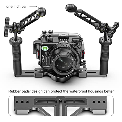 Image of Seafrogs Dual Handheld Underwater Camera Tray Bracket, Aluminum Alloy Diving Photography Stabilizer Holder with Dual 1 inch Ball Clamp Mount, 8 inch Double Ball Arm, and Ys Mount Arm for Diving Photography