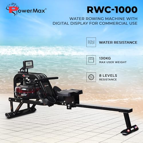Image of PowerMax Fitness RWC-1000 Water Rowing Machine with Digital Display for Commercial use,8 levels of water resistance,Maximum User Weigh is 135KG of rower