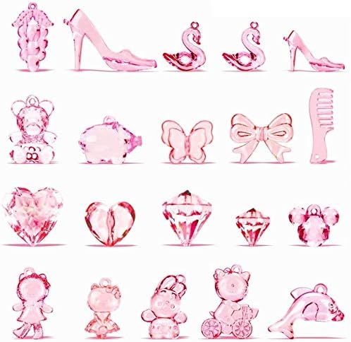 Various Big Size Pink Cartoon Crystal Animal Gems Toys, Girl Princess Plastic Acrylic Crystal Diamond, Fruit, Playing House Kits, Animals with Small Hole for String Decoration Party Favor Gift