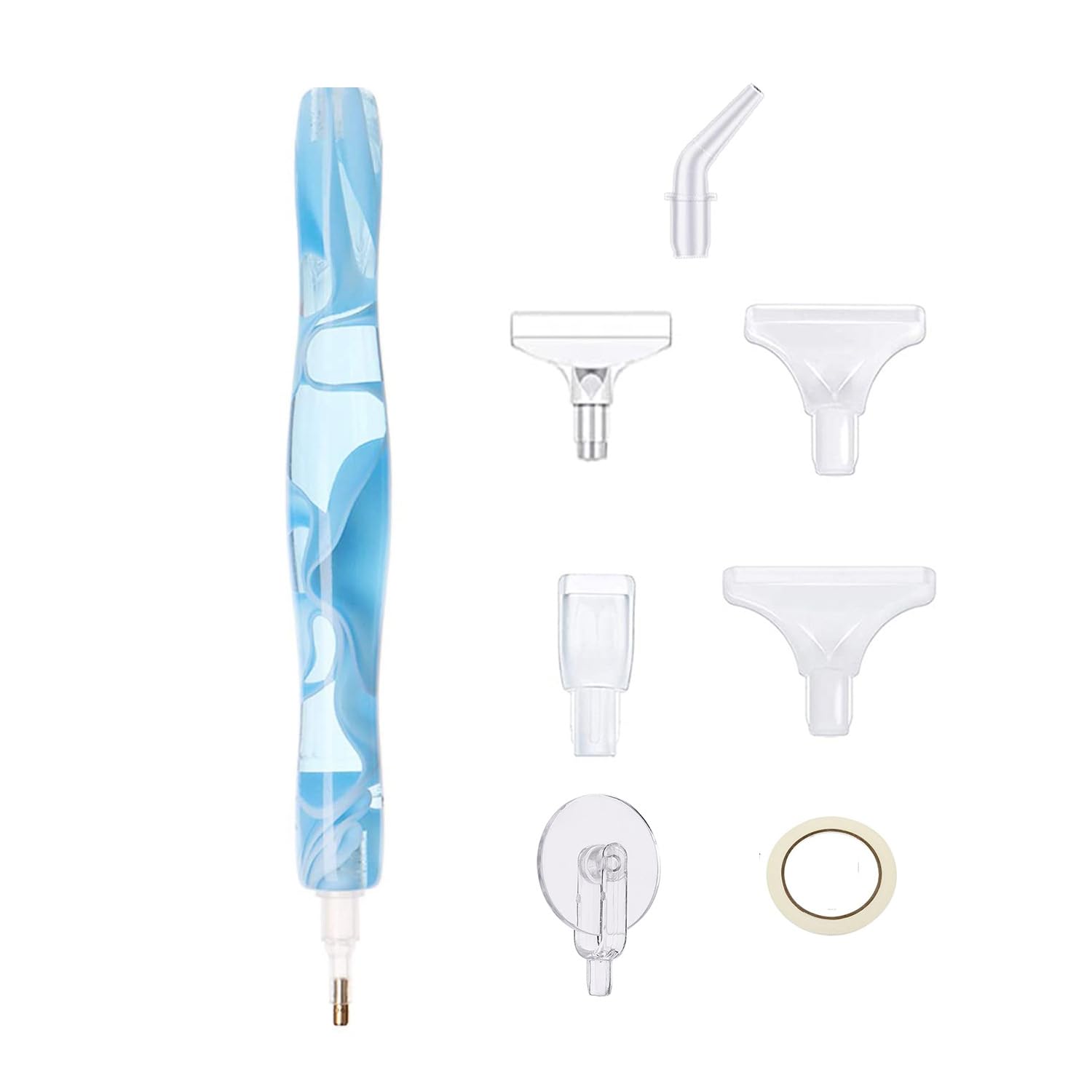 Diamond Painting Pen Resin 6 Interchangeable Multifunctional DIY 5D Embroidery Diamond Drill Pen Handmade Accessory Tool | 人間工学に基づいた波型グリップデザイン。6種類の交換式透明ペン先で単顆・多顆の貼り替えが自由自在。金属インサートでダイヤモンドが外れにくい。粘着パッド付属で長期間使用可能。軽量で手が疲れにくい。