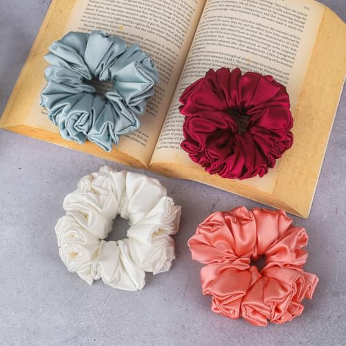 Image of Atrube Satin Scrunchies for Women /Girls| Hair Ties, Best Gift for Sister, Friend, Mom Set of 4 | Classic Shades, ponytail holder