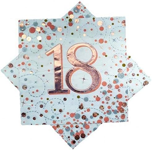 Yiran Napkins 18th Birthday, Pack Of 20 Rose Gold Happy Birthday Napkins 33 Cm X 33 Cm Paper