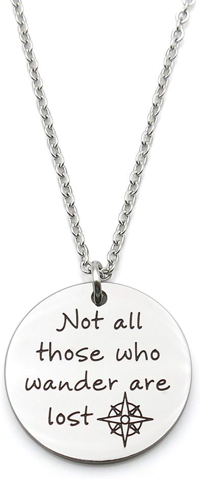 simdes Not All Those Who Wander are Lost Stainless Steel Inspirational Pendant Necklace Double Sided Engraved !