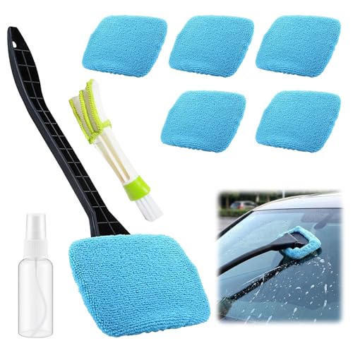 Outil de nettoyage de pare-brise de voiture, kit de nettoyage de pare-brise de voiture, kit avec 6 tampons en microfibre et 1 flacon pulvérisateur et 1 brosse...