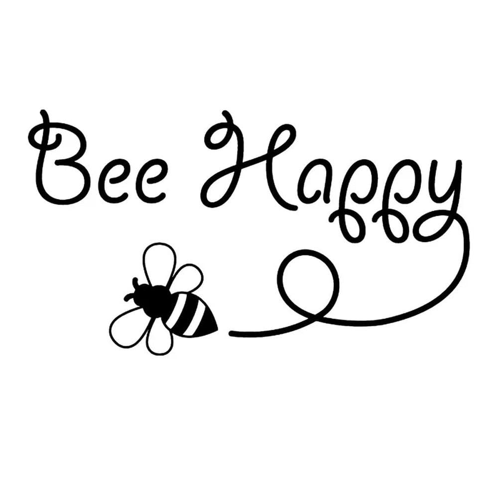 Bee Happy Design Art Car Sticker Inspirational Automobiles Motorcycles Exterior Accessories(Black,16cm x 8.8cm)