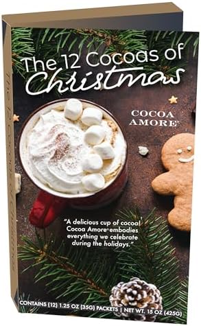 The 12 Coffees, Teas or Cocoas of Christmas (Your Choice) Gourmet Gift Box Set - Best Xmas Present For Friends, Family, Coworkers, or Teachers (Cocoa)