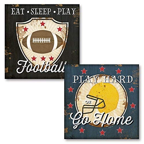 Leoner22art Sagebrush Fine Art Distressed Sports Eat Sleep Play Football and Play Hard Go Home Set (Printed On Canvas), Two 8x10 inches Unframed Canvas Art Printed