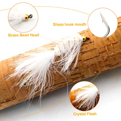 Ghanneey 20Pcs Fly Fishing Dry Flies Lures Woolly Bugger Streamer Fishing Lures Bass Lure Fly Assortment For Bass Trout Panfish Bluegill Salmon #TOP2
