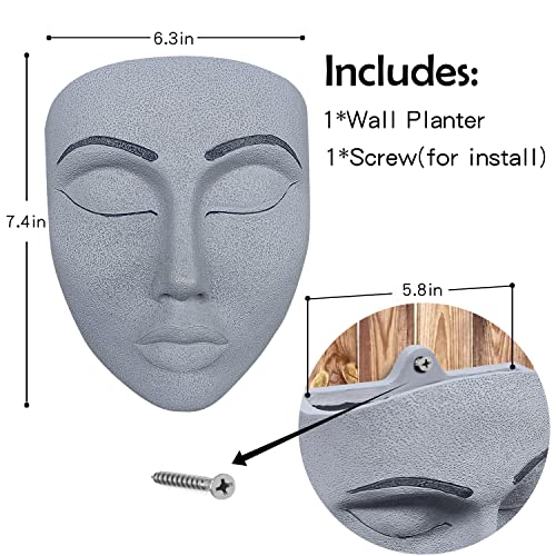 Upqq Wall Planter Face Planter Pots Resin Wall Mounted Planter Wall Face Head Planter And Indoor Outdoor Flowerpots For Room Or Garden's Planter Wall Decor（Grey） #TOP5