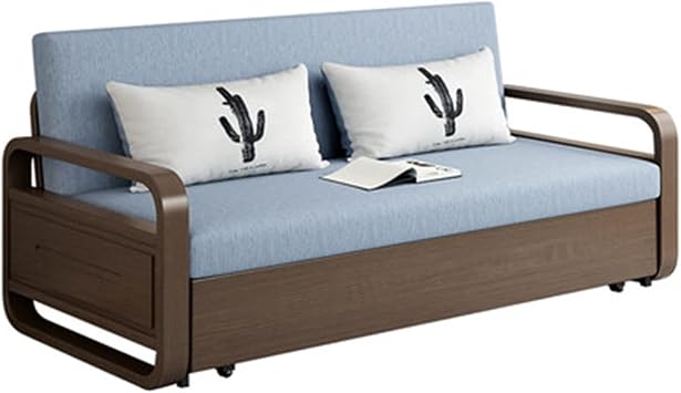 Sofa Bed Sofa Bed Multi-functional Foldable Double Purpose Solid Wood Sofa Bed Sheet People Drawer Small Apartment Bed Folding Bed Sofa Color Blue, Size 113x80x85cm