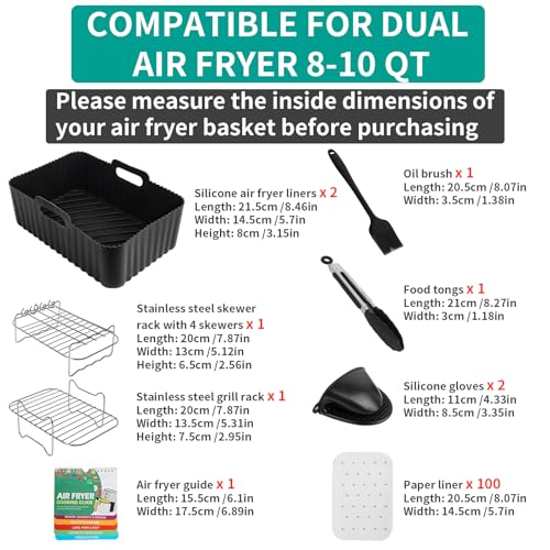 HOMELYLIFE Air Fryer Accessories, Silicone Air Fryer Liners for Ninja DZ201/ DZ401 8-10 QT Dual Air Fryer, 10 Pcs Dual Air Fryer Accessories for Ninja foodi, Cheat Sheet Magnets Cooking Guide Booklet - Thumbnail 4