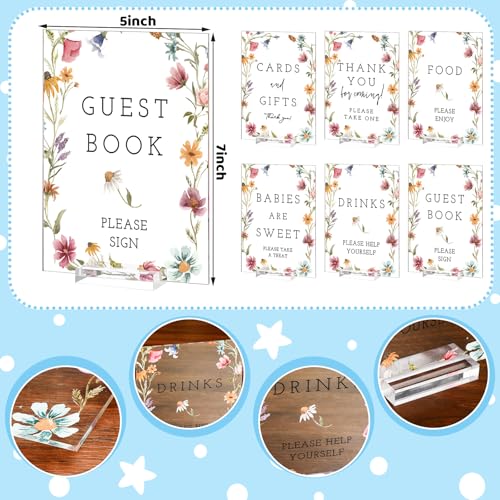 Image of Vercraft 6 Pcs Wildflowers Baby in Bloom Table Decorations | 5 x 7 inch Baby in Bloom Acrylic Signs, Wildflower Baby Shower Decorations, Birthday Guest Gift Decor, Please Take One Sign