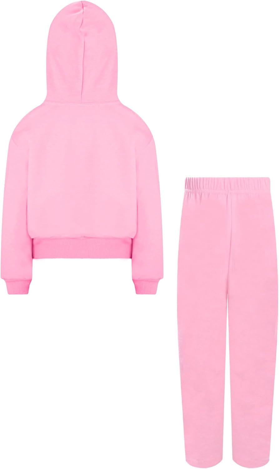 Hansber Kids Girls 2 Piece Tracksuit Set Zip Up Hoodie and Active Wide-Leg Pants Set Casual Sport Outfits