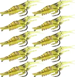 Isca Artificial Camarão Silicone Aromatizada com Anzol para Pesca, Amarelo, Kit com 10 Unidades