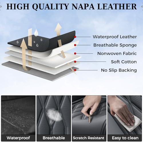 Image of Coverado Front Seat Covers, Car Seat Protector, Waterproof Nappa Leather Cushion, Fit for Most Sedans SUV Pick-up Truck-Black