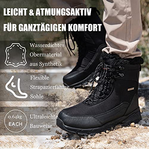 SHULOOK Winterstiefel Herren Wasserdicht Warm Gefüttert Winterschuhe Herren Schneestiefelrutschfeste Hohe Wanderschuhe Outdoor Schuhe Winter für Wandern Arbeiten Camping (Schwarz EU 43)