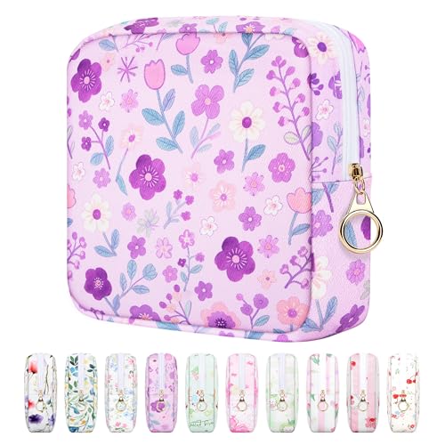 Image of Likesing 5.1'' Sanitary Napkin Storage Bag, Canvas Period Pouches for Teen Girls Women, Period Bag Tampon Holder for Purse Feminine Menstrual Sanitary Pad Pouch(Purple H9242)