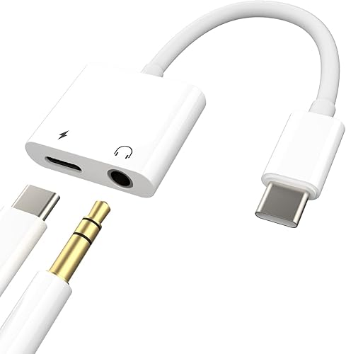 Accesorios de audio USB C a 0.138 in Adaptador de auriculares tipo c Divisor AUX Dongle Jack y cargador Android Earbud Auricular DAC Puerto conector