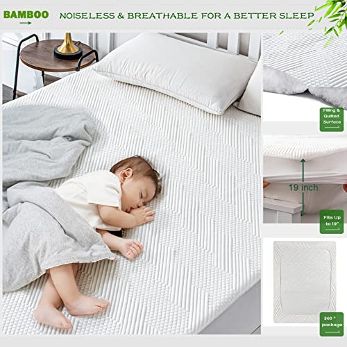GRT Twin Waterproof Mattress Protector Rayon Bamboo - 3D Air Fiber Cooling Mattress Cover Breathable Ultra Soft, Mattress Pad Noiseless Fits up to 19'' Deep Pocket Washable