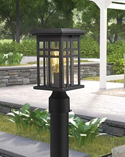 Image of zeyu Exterior Post Light, Outdoor Pole Lantern Pillar Light Fixture with Clear Glass Shade and Black Finish, 20068-P BK