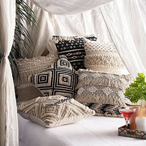 Image of Cushion - Boho Designer Handloom Cotton Throw Square Cushion Cover Sofa Couch Pillow Cases Chair livingroom Decorative Items Set of 5 16X16inch 27