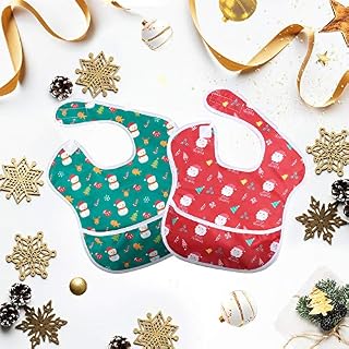 Little Dimsum Baby Bib Feeding Bibs Waterproof Drool Bib Coverall 2 PCS Set Adjustable Closure for Babies Toddlers with Large Pocket (6-36 Months)