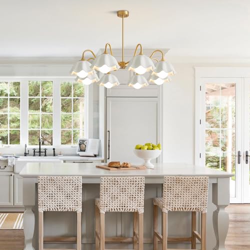 Image of 8-Light Ceramic Sputnik Chandelier Modern Semi Flush Mount Chandelier Gold Mid Century Sputnik Chandelier Living Room Finish Brass Ceiling Light