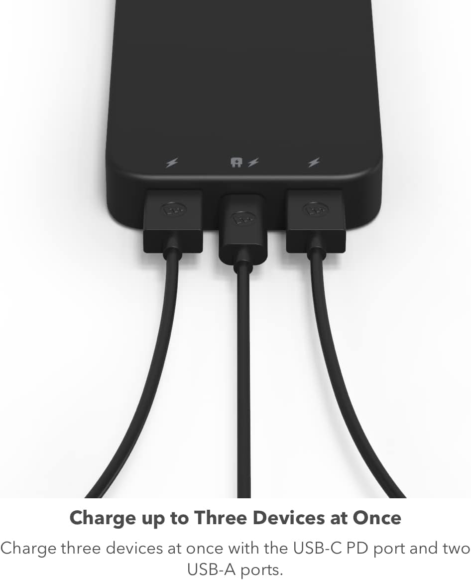 Three charging cables connected to the mophie Powerstation, illustrating simultaneous charging of multiple devices.