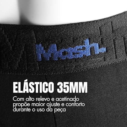 MASH Kit 4 Cuecas Boxer Elástico 35MM Algodão Cotton Respirável Masculino Adulto, 2 Cinza/Azul - 2 P