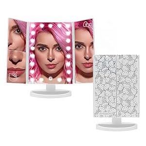 Impressions Vanity Hello Kitty Trifold LED Mirror, Desk Mirror with Lights and Touch Sensor Dimmer, Lighted Makeup Mirror with Adjustable 2X and 3X Magnifying Mirror (White)