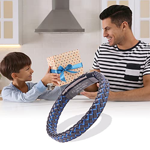 Mens Leather Bracelet Bangle Wristband With Black Stainless Steel Ornaments, To My Son I Love You Mens Bracelet For Mens Gifts Graduation Gift #TOP5