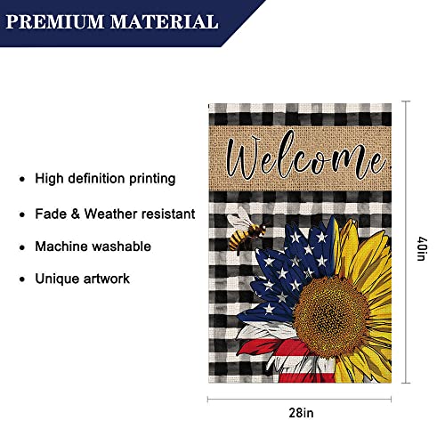 Lhsion Summer Sunflower Patriotic House Flag 28 × 40 Inch 4Th Of July Buffalo Plaid Double Sided Burlap Flag For Seasonal Anniversary Decor #TOP1