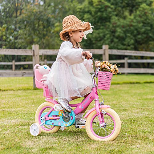 Glerc 12 Inch Kids Bike For 1 2 3 4 Years Old Little Girls Cute Bicycles With Basket Training Wheels And Bell,Color Pink #TOP3