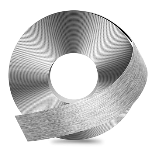 Image of GSCIT Club Grey Silver Edge Banding, 1 1 /2 Inch x 25ft Aluminum Brushed Edge Banding PVC Edge Trim for Cabinet Repair Furniture