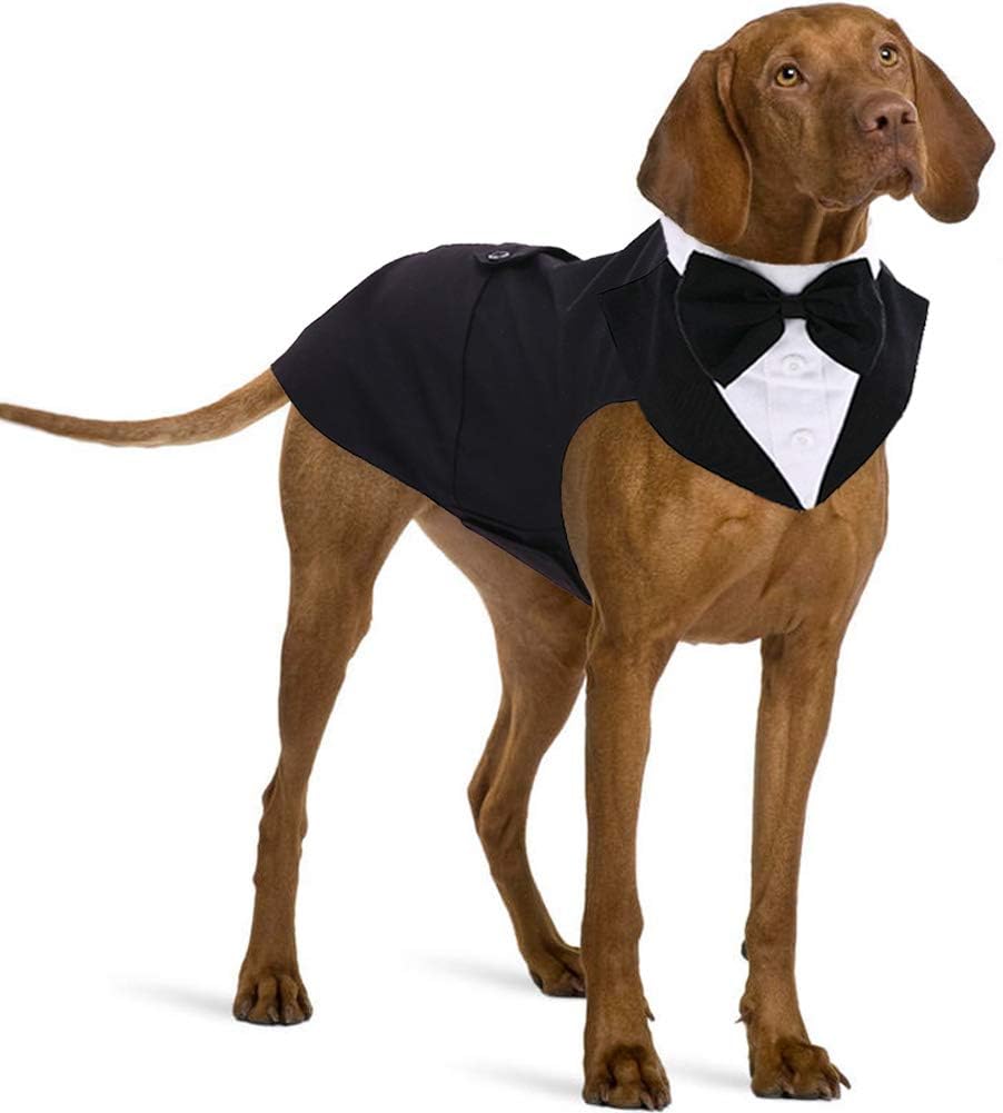 IDOMIK Dog Tuxedo for Small Medium Large Doggie, Detachable Dog Formal Wedding Suit with Tuxedo Vest & Bow Ties Collar & Bandana Scarf Set, Wedding Attire Shirt for Birthday Party Costume