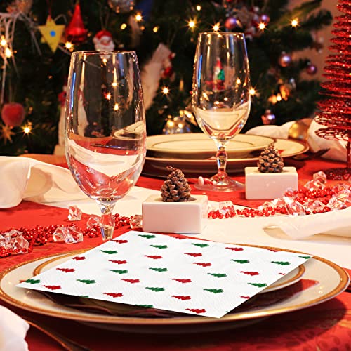 Quera 60 Pack Christmas Paper Napkins Tree Red Green 5 x 5 "Disposable Beverage Napkins Decorative Table Napkin for New Year Winter Dinner Merry Christmas Holiday Xmas Party Supplies – Image 7