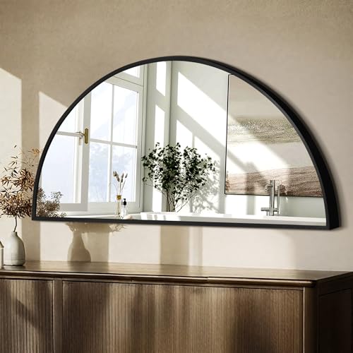 Dorlicecass Black Half Circle Mirror- Half Moon Mirror Metal Frame DIY for Bathroom Bedroom Living Room Cloakroom Entryway Home Decor x1